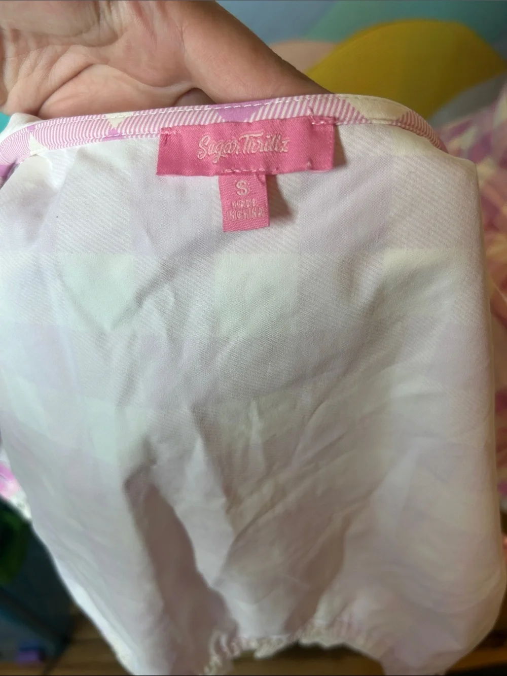 Sugar Thrillz Pink and White Gingham Crop Top & Skirt Set Sz S